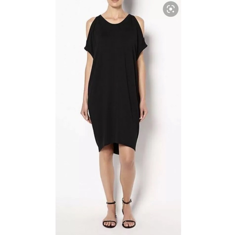 Witchery Shift Tee Midi Black Dress Split Cold Shoulder Size 6 - Picture 1 of 6